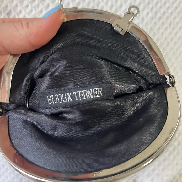 Vintage Bijoux Terner black beaded evening handbag shoulder bag kiss lock silver - Picture 14 of 14